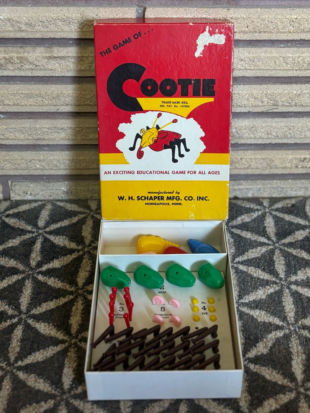 40's "The Game of Cootie" - 1949 Schaper Games - 2+ players - Kids Game